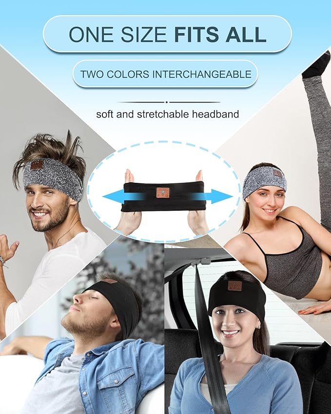 2-Pack Sleeping Headphones, Headband Headphones with Ultra-Thin HD Stereo Speaker, Bluetooth Headband for Sports, Workouts, Insomnia, Yoga, Air Travel, Meditation - Pattern Blue&Grey