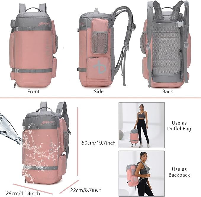 BE SMART 32L Extra Large Gym Backpack for Women, Big Gym Bag with Shoes Compartment, Waterproof Heavy Duty Duffel Bags, Women's Workout Backpacks for Outdoor Sport,Hiking,Camping,Travel