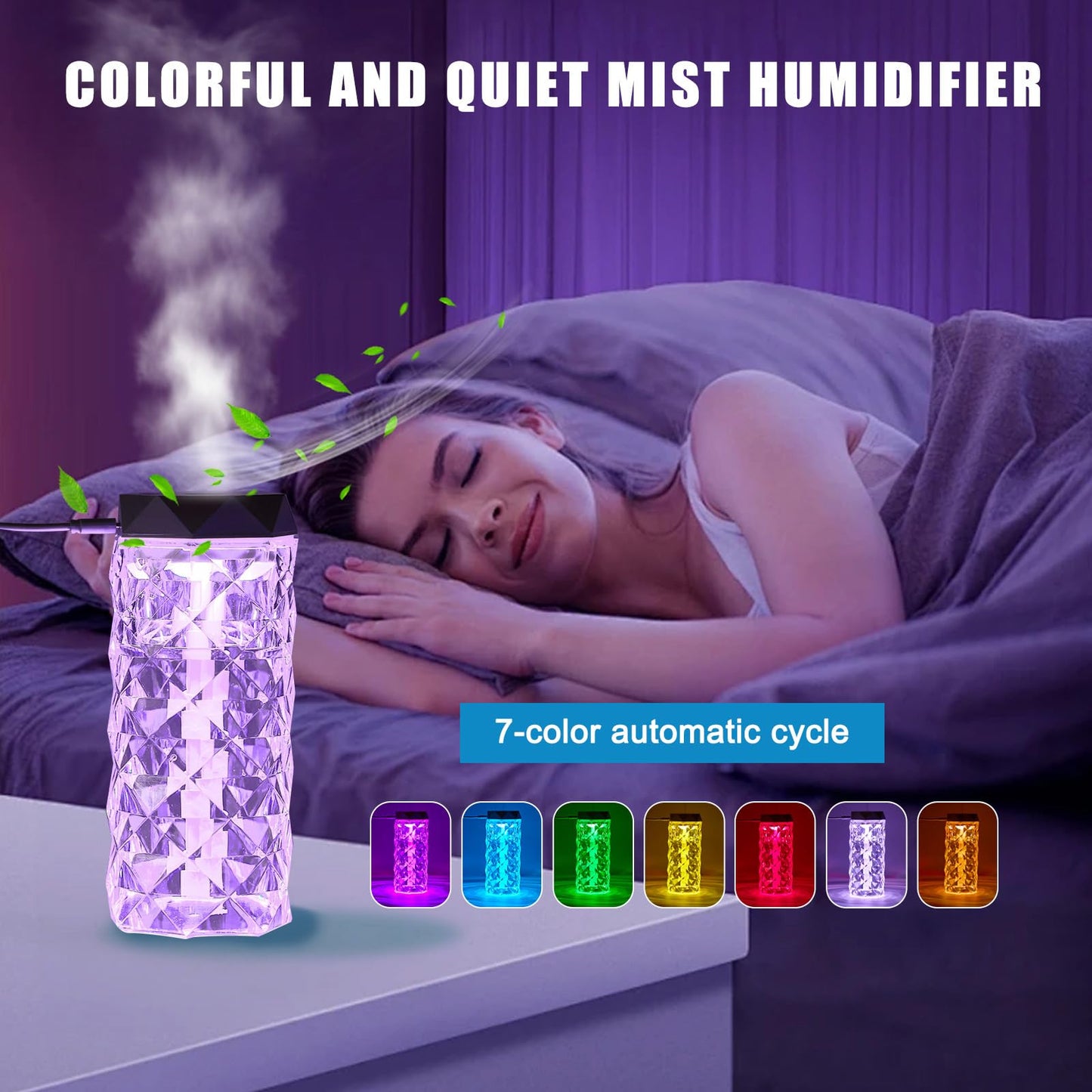 Colorful Portable Humidifier Cool mist small humidifiers for bedroom(400ml) desk personal LED Humidifiers, 4 Modes Super Quiet, automatic shutdown, suitable for home, office, travel use with USB cable