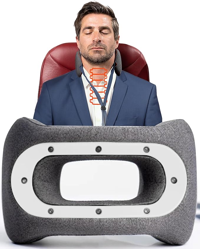 Bullbird Neck Pillow for Travel & Posture Support – Ergonomic Airplane Pillow with Neck Traction - Memory Foam Cervical Pillow with Spinal Alignment Support & Airline Seat Integration - White