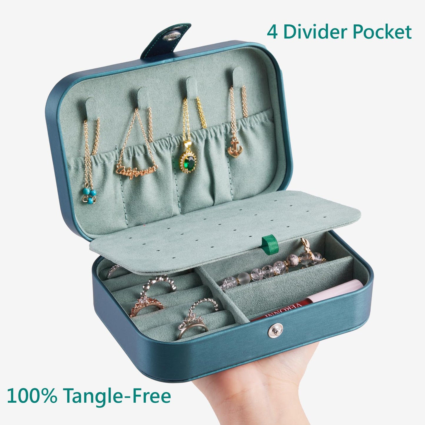 Arcbt Travel Jewelry Case, 100% Anti-Tangle, Marquetry Work PU Leather Travel Jewelry Organizer with Microfiber Lining, Precision Single Thread Sewing Small Jewelry Box, Best Women's Christmas Gift