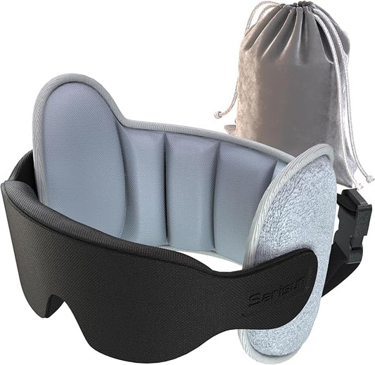 Upgraded Travel Pillow, U-Shaped Airplane Head Strap for All Heights, 360° Support, 3D Sleep Mask, 100% Light Blocking, Long Flights Essentials Headrest, Stop Bobblehead, Grey