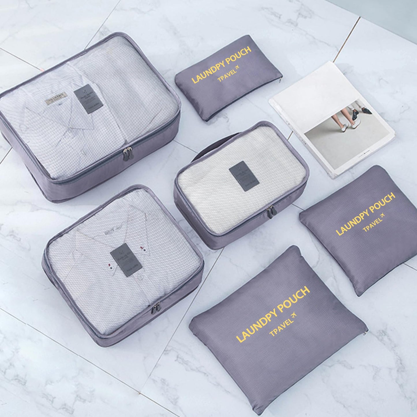 12 Set Travel Packing Cubes Luggage Packing Bags Reusable Lightweight Suitcase Organizer Cubes Set for Travel Accessories (Deep Blue+Grey)