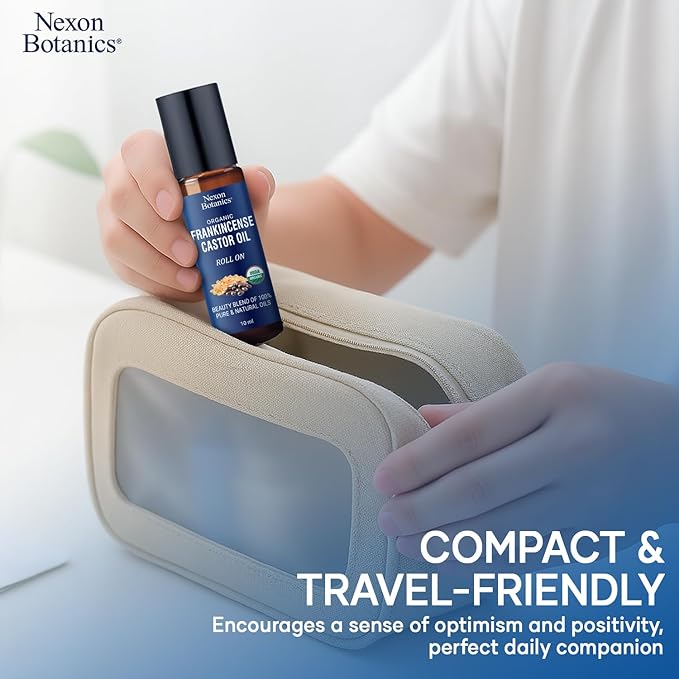 Organic Castor Oil and Frankincense Eye Roller 10 ml - Under Eye Puffiness & Fine Line Moisturizer - Lightweight Roll On - Nexon Botanics