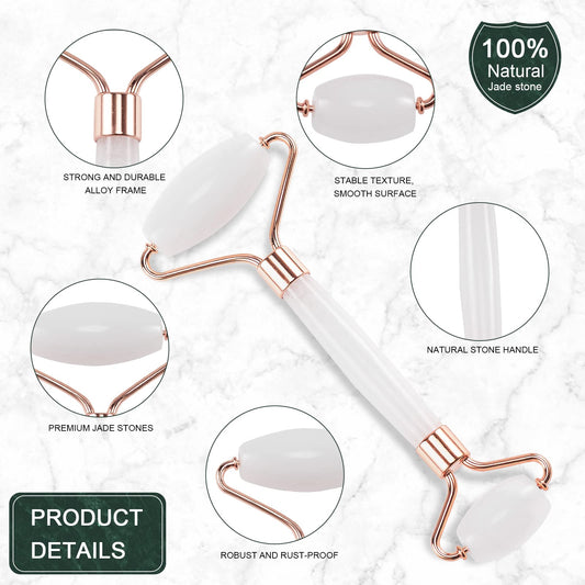 Jade Roller for Face, Facial Roller Massager Skin Care Tool, Gua Sha Facial Tools for Face, Neck, Eyes, Reduce Puffiness of The Skin - White