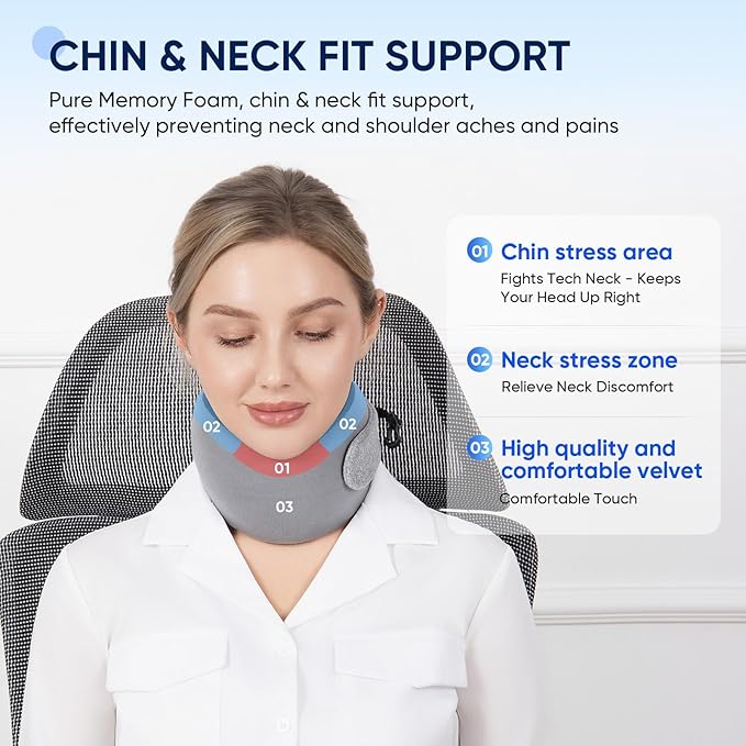 Compact Travel Pillow with Adjustable Strap & Washable Cover, Portable Neck Pillow Airplane with Case & Hook, Chin Support Pillow Relieves Pain & Pressure for Quick Trips, Office, Car & Home Use