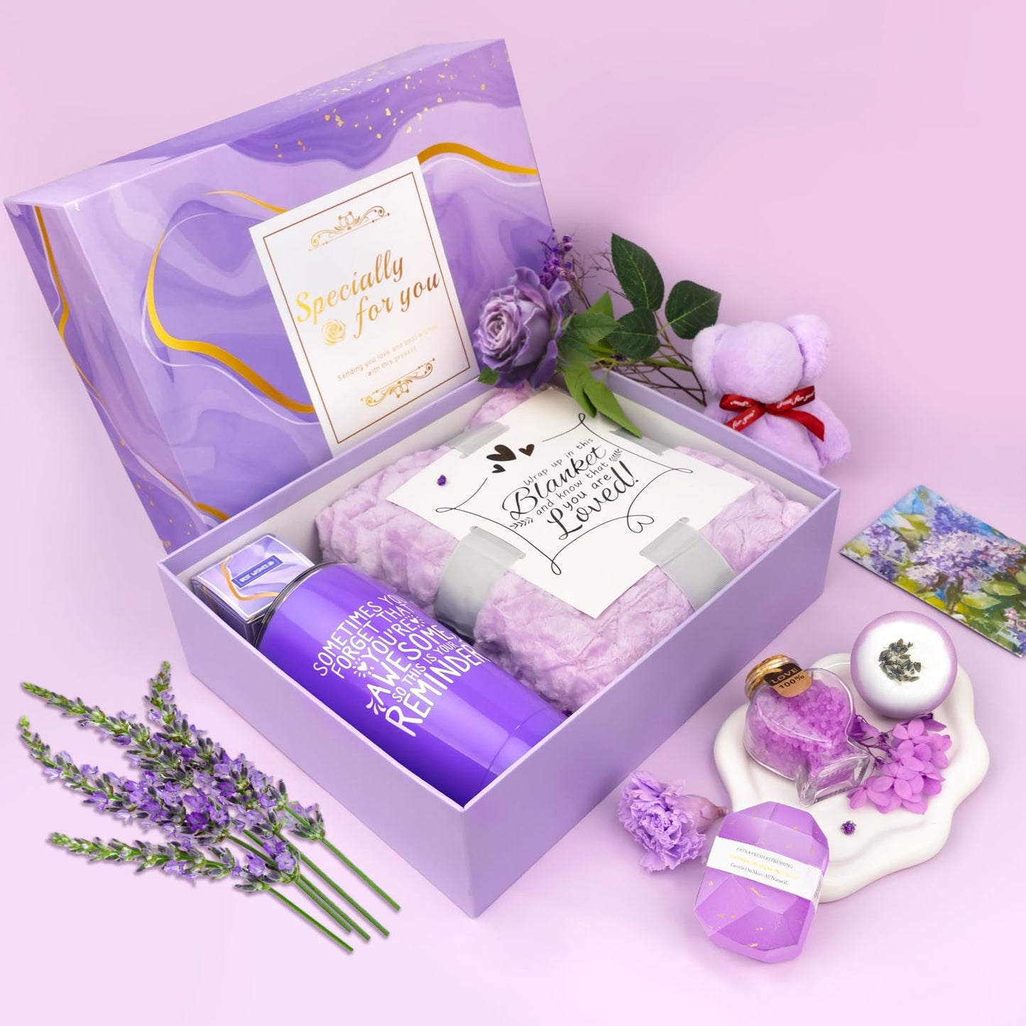 Gifts for Women Spa Basket, Lavender Spa Gift Basket,16 Pcs Self Care Package for Women, Mom, Wife, Girlfriend, Sister, Unique Get Well Sets for Birthday, Mother's Day, Christmas, Valentine's Day