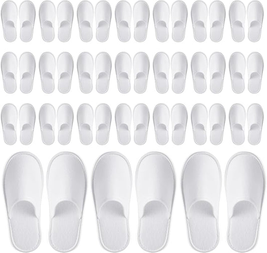 Juvale Disposable Slippers for Guests - Men's US 10/Women's US 11 Medium - White Closed-Toe Cotton EVA Slip-Resistant Sole - Individually Wrapped Spa & Hotel House Slippers Bulk 24 Pairs