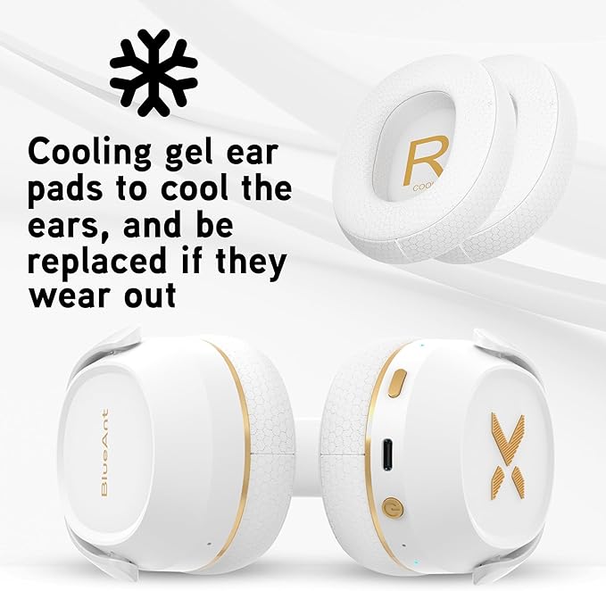 BlueAnt Pump X - The Gym Headphones | White/Gold | Sports Headphones | Cushioned & Cooling Ear Pads | (ANC) Active Noise Cancelling/Advanced Transparency | Wireless | Up to 58hr Play Time