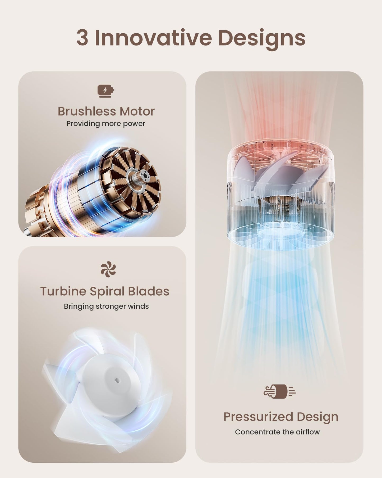 Portable Mini Handheld Turbo Fan, 4 Speed High Velocity Personal [Max 16H Cooling Time], Rechargeable Purse Travel Essentials for Vacation/Beach/Trip - Pink