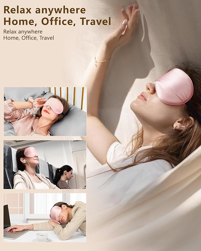 Silk Sleep Mask for Women - Soft Breathable Organic Natural Mulberry Silk Fabric Blackout Eye Mask for Sleeping with Adjustable Straps No Pressure Eye Mask for Travel Essentials Gifts (Pink)