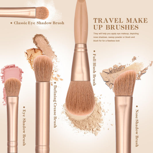 IRYCSSCE Travel Makeup Brush Set, travel make up brushes sets mini eye shadow kits small size eyeshadow case eyes makup brushed makeuo soft brushs basic cosmetic profesional tools (Apricot)