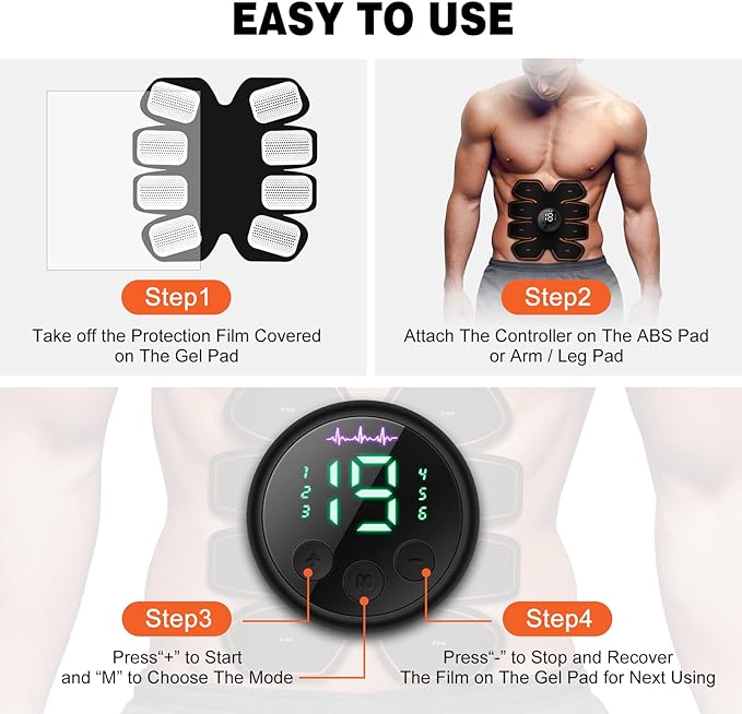 ABS Stimulator Workout Equipment, Ab Machine USB Rechargeable Gear for Abdomen/Arm/Leg, Strength Training Equipment for Men and Women