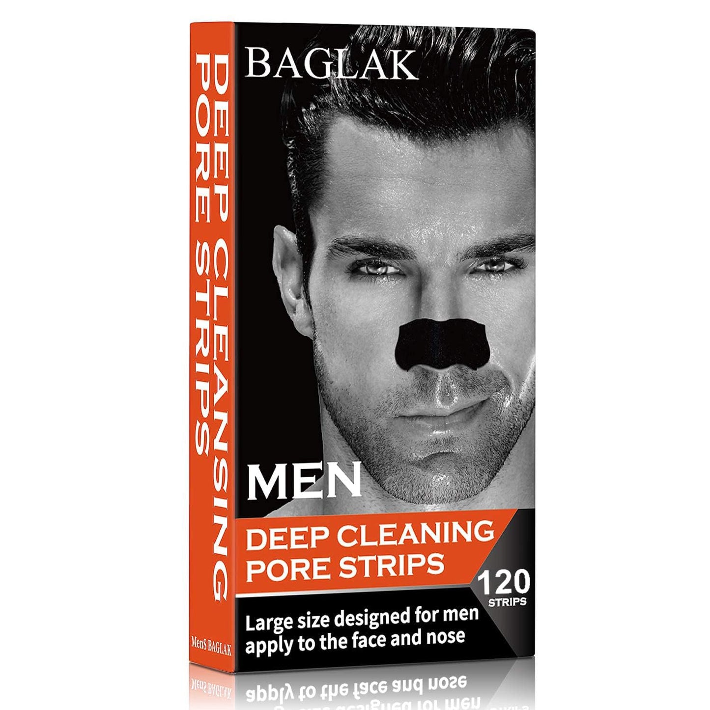 BAGLAK Men Blackhead Pore Strips - 120 Strips - Deep Cleansing - Face Nose Pores - Blackheads Removal - Large Size For Nose+Face