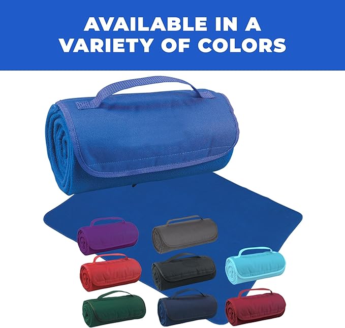 25 Ct of Roll-Up Blankets for Camping, Travel, Outdoors, Beach, Picnics – Black – Hook + Loop Closure for Easy Use in Cars & on Airplanes – Customizable for Promotions & Events