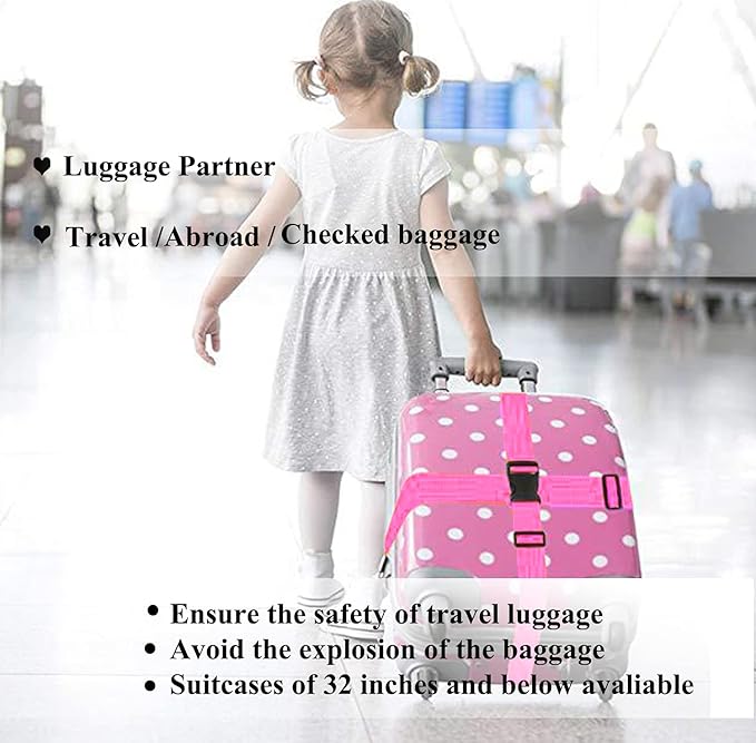 2 Pack Suitcase Belts, Adjustable Luggage Straps, Bright Colors Travel Packing Straps with Quick Release Buckle (Pink)