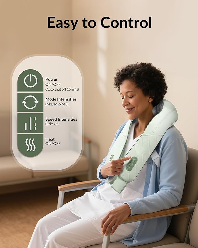 Cordless Neck Massager with Heat, Shiatsu Neck Shoulder Massager for Pain Relief Deep Tissue, 4D Kneading Back Massager Pillow, Rechargable Portable Massager, Gifts/Presents for Women, Men