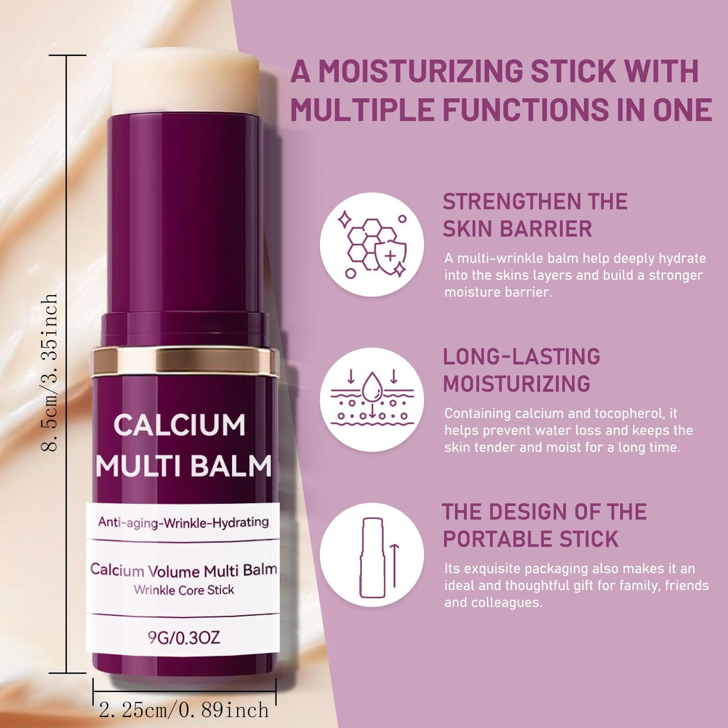 Cemenrete Calcium Multi Balm, Korean Collagen Moisturing Stick, Anti-aging, Sagging, Wrinkles, Hydrating, Almond & Vitamin E for Lip Balm Eye Cream Neck