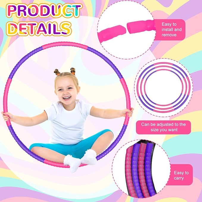 6 Pcs Exercise Hoop Detachable Fitness Rings Adjustable Plastic Toy Fitness Hoop Playground Toys Colored Circles for Teens Games Gymnastics Agility, 28 Inch(Rose Red, Purple)
