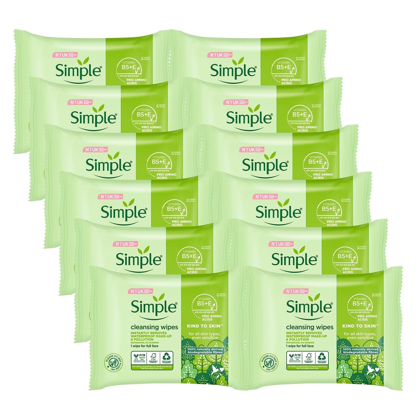 Simple Kind to Skin Cleansing Facial Wipes, 25 Count (Pack of 6)