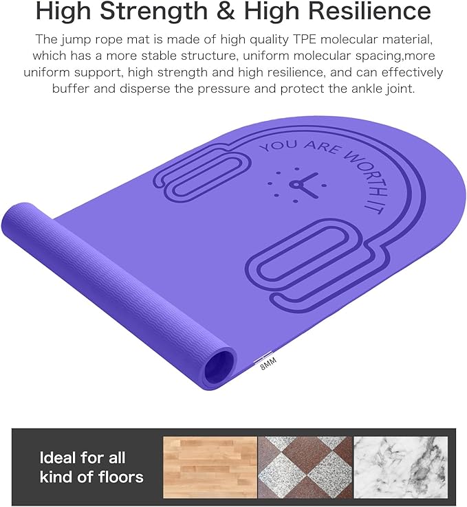 8/20/30mm Jump Rope Mat Fitness Exercise Mat Durable, Non-Slip, Workout Mats with Jump Rope & Carrying Bag for Home Gym Flooring (55"x 24")