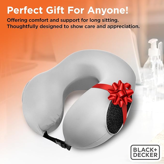 BLACK+DECKER Memory Foam Travel Neck Pillow Travel Pillow for Plane, Car & Train| Ice Silk Cooling Fabric, Ergonomic Design, Neck Support, Washable Cover,Grey