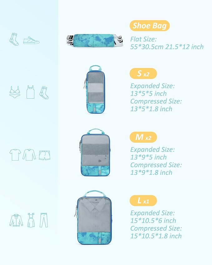 BAGSMART 6 Set /4 Set/2 Set Compression Packing Cubes for Travel, Lightweight Luggage Organizer Bags, Durable Space Saver Bags Travel Essentials