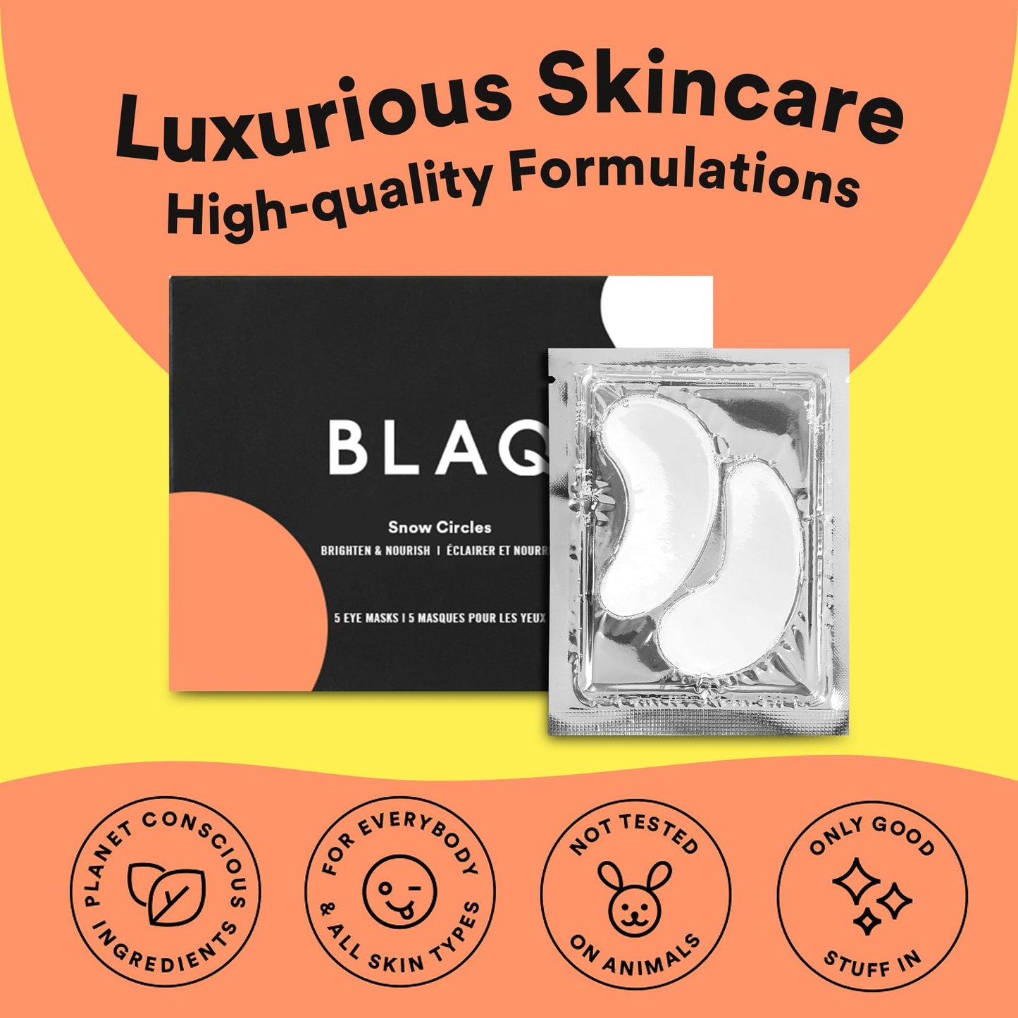 BLAQ Premium Under Eye Hydrating Patches for Dry Skin, Dark Circles and Puffiness. Snow Mushroom, Green Tea, Marine Algae, Vegan and Cruelty-Free, Snow Circles, 5-Pack