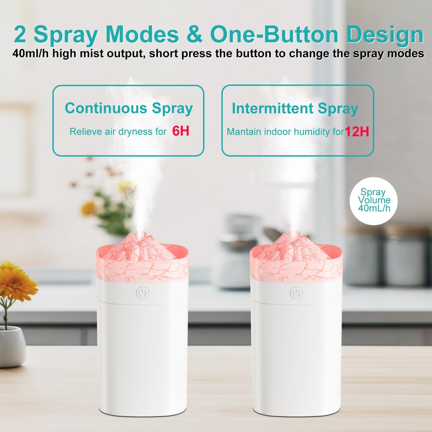 Portable Mini Humidifier, 400ml Small Humidifier with 2 Modes Large Spray, USB Personal Desktop Humidifiers for Home Bedroom Car Office Travel Yoga with 7 Color LED Light, Auto Shut-Off, Bass Work