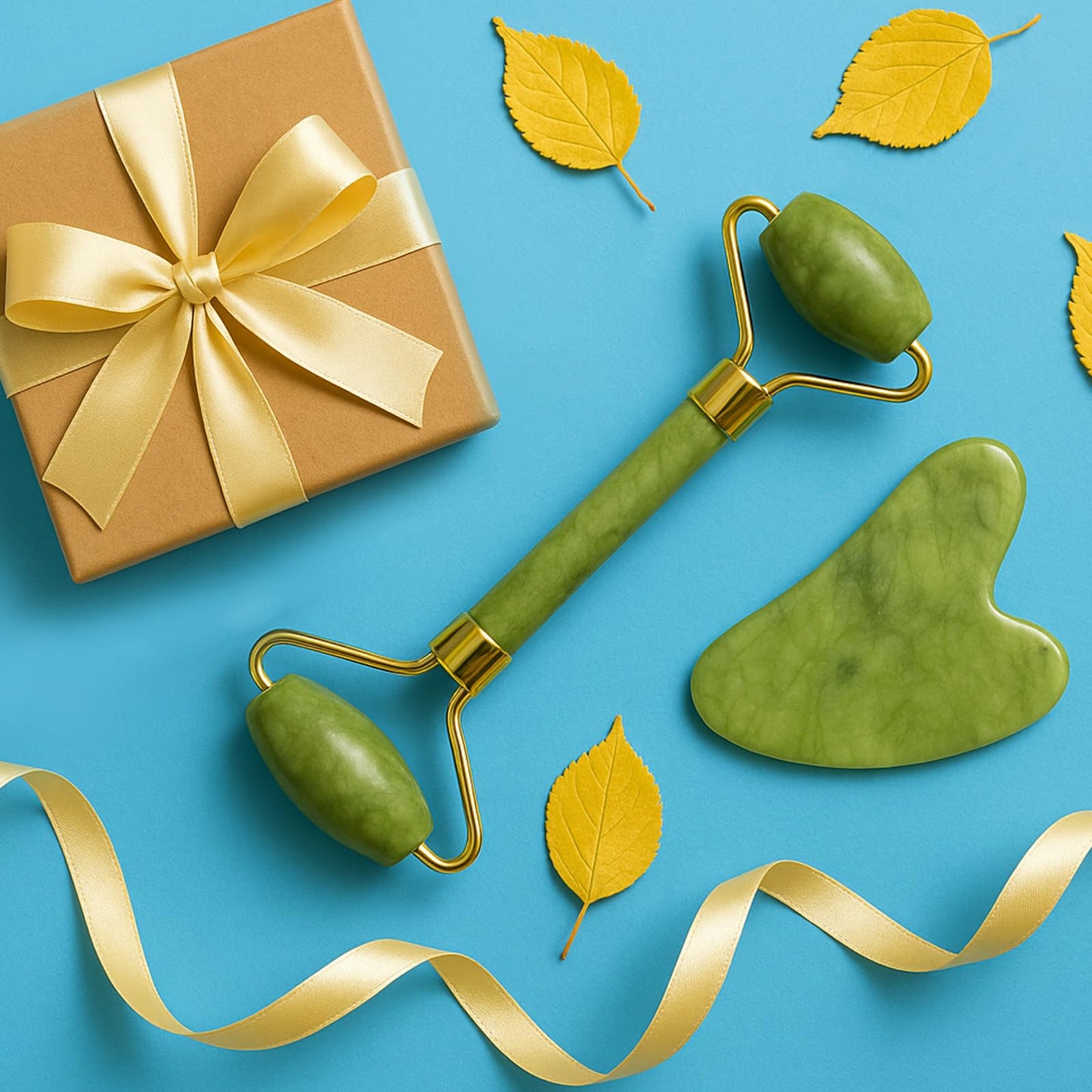 BAIMEI IcyMe Gua Sha & Jade Roller Facial Tools Face Roller and Gua Sha Set for Puffiness and Redness Reducing Skin Care Routine, Self Care Gift for Men Women - Green