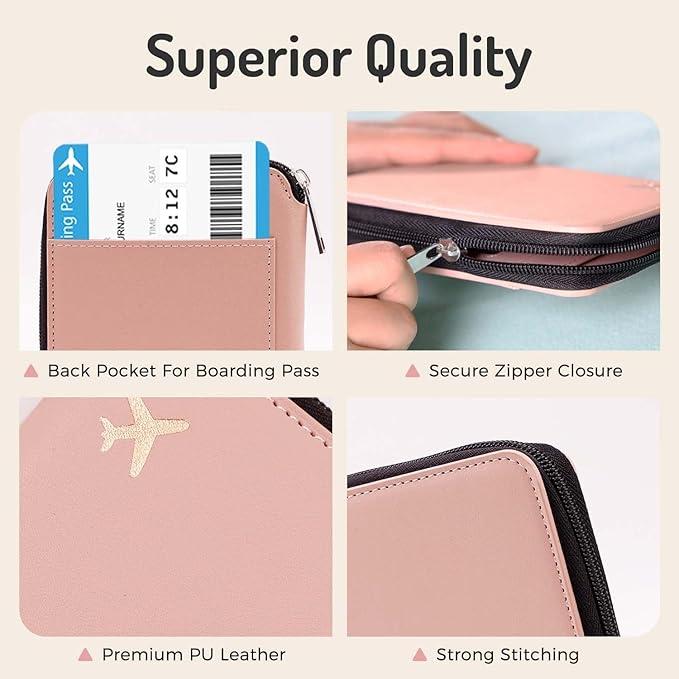 Cnycmy Passport Holder with Airtag,Passport-Wallet-Holder for Women, RFID Passport Holder with Slot Waterproof, PU Leather Travel Passport Case (Pink3)