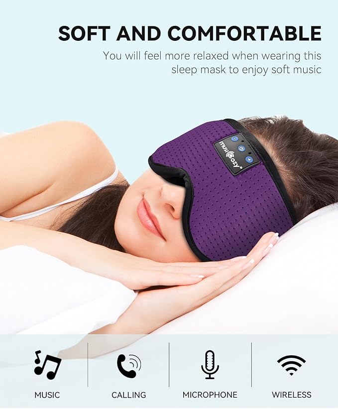 MUSICOZY Sleep Headphones Bluetooth Sleep Eye Mask for Sleeping Wireless Music Sleeping Headphones Headband Eye Mask Sleep Earbuds for Side Sleepers Men Women with Speakers Cool Tech Gadgets