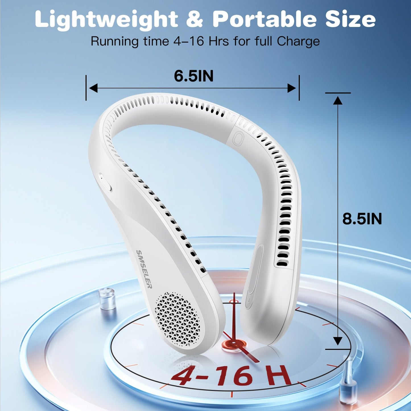 SMSELER Portable Bladeless Neck Cooling Fan: 6000mAh Rechargeable, 3-Speed Wearable Personal Air Conditioner, Hands-Free Quiet Cooling,Birthday Gifts for Men Women Dad Mom (White)