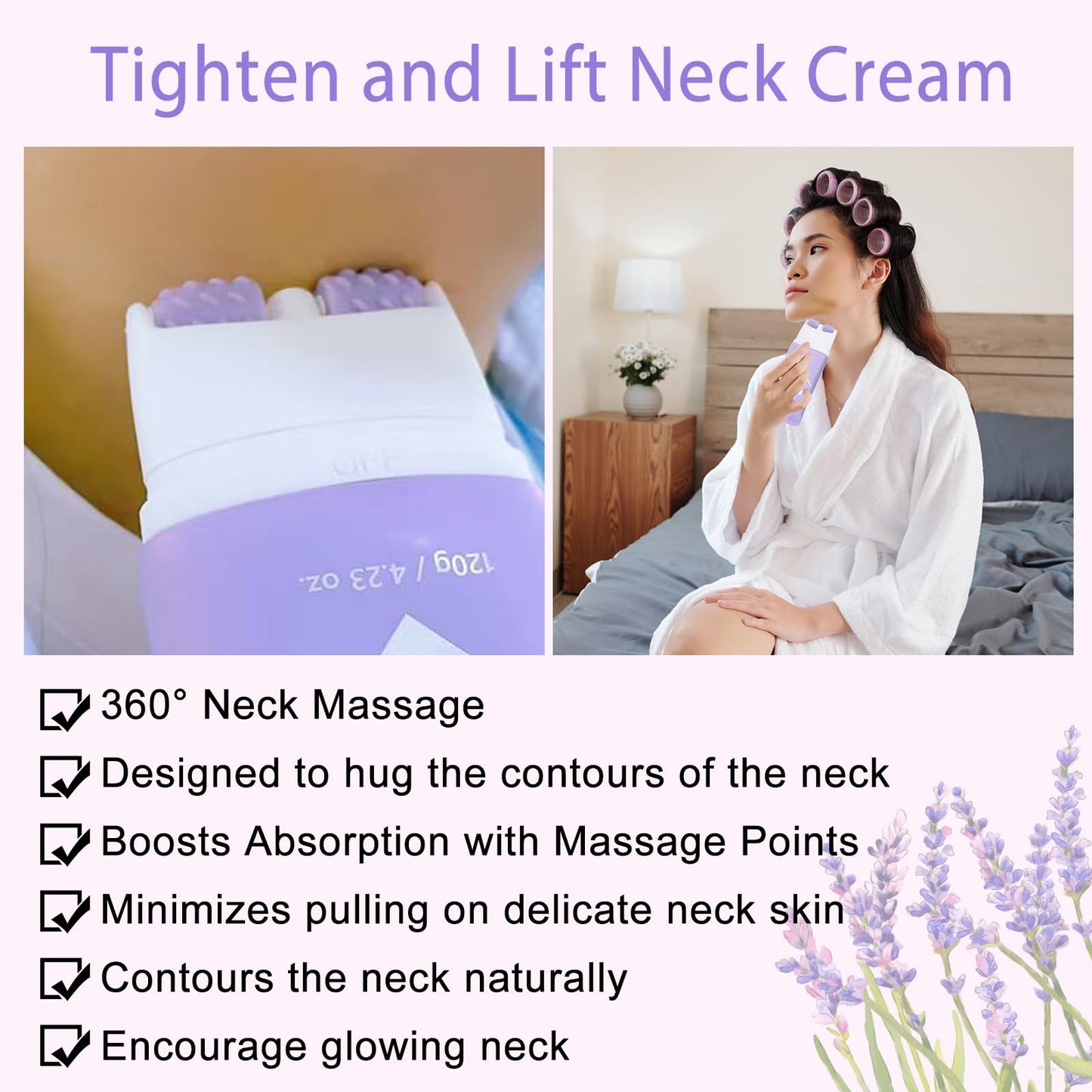 AH-8 Neck Firming Cream, Tighten Lift Neck Cream with Roller Massage for Neck Chest, Tightening Lifting Sagging Wrinkle Skin Care, Moisturizing, Collagen Retinol Lotion Korean Skincare for Women