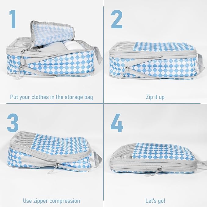 4-Piece Packing Cube Set - Lightweight Luggage Organizers for Travel, Vacation and Suitcases - Durable Accessories with Compression