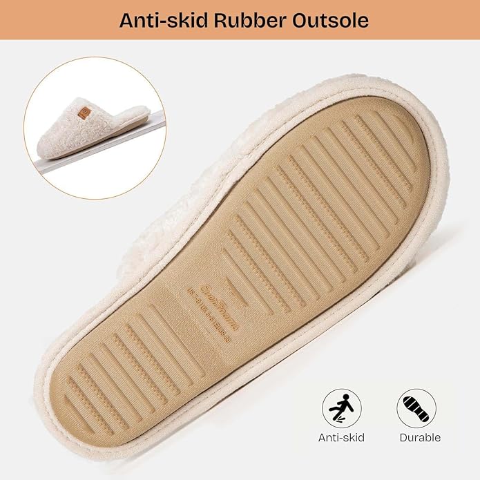 EverFoams Women's Fuzzy Slip-on Slippers Warm Cozy Soft Lightweight Memory Foam Indoor House Shoes