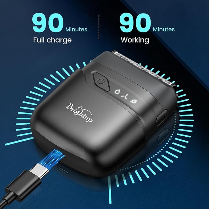 Brightup Electric Foil Shavers for Men, Mini Electric Razor for Shaving Face, Compact Travel Shaver with Floating Blades, Waterproof Wet/Dry Razor USB C Rechargeable