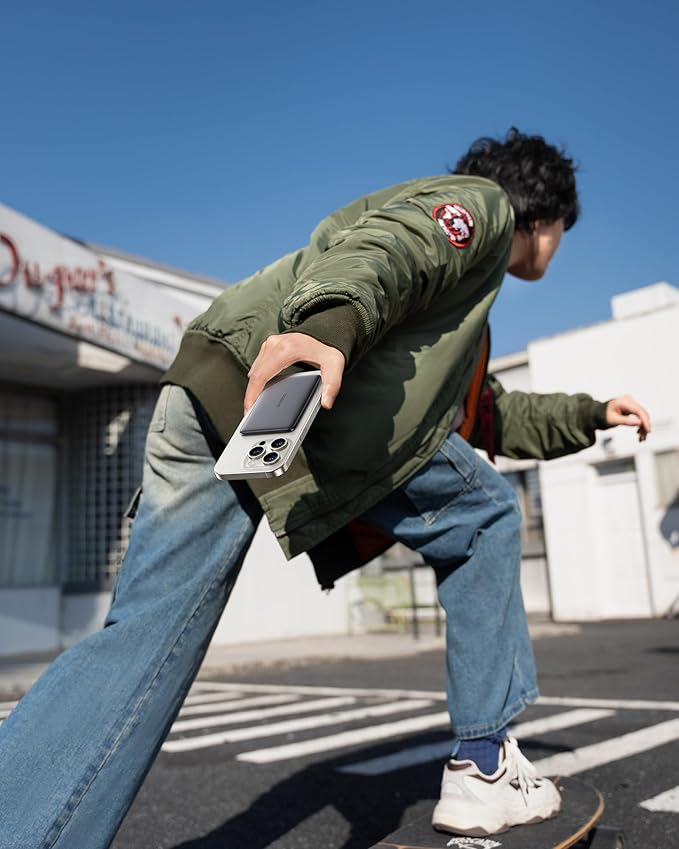 Baseus Picogo Power Bank, 0.3" Ultra Slim 5000mAh MagSafe Portable Charger, Card-Size Magnetic Battery Pack with USB-C Braided Cable, Alloy Wireless Charger for iPhone 17 Pro Max/17 Air/16/15/14/13/12