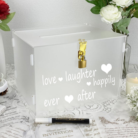 FCDECOR 11" Frosted Wedding Card Box with Lock, Acrylic Gift Card Box for Wedding Decorations for Reception, Honeymoon Fund Money Box for Bridal Shower Decorations Party Reception Anniversary