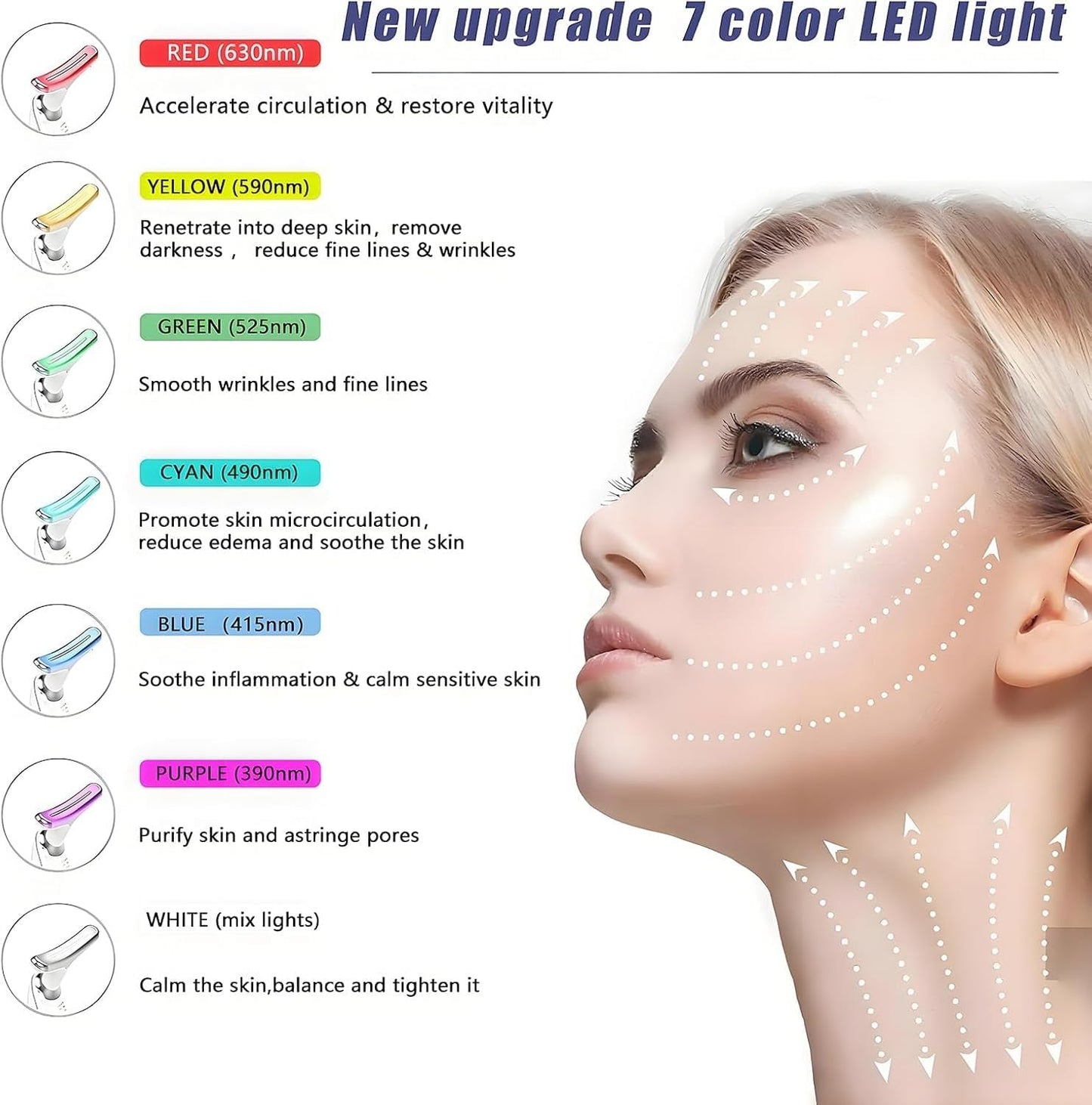 7-Color LED Facial Massager for Skin Care – Portable Multifunctional Face Massager Tool with Heat & Vibration, Anti-Aging & Wrinkle Reduction, Glossy White