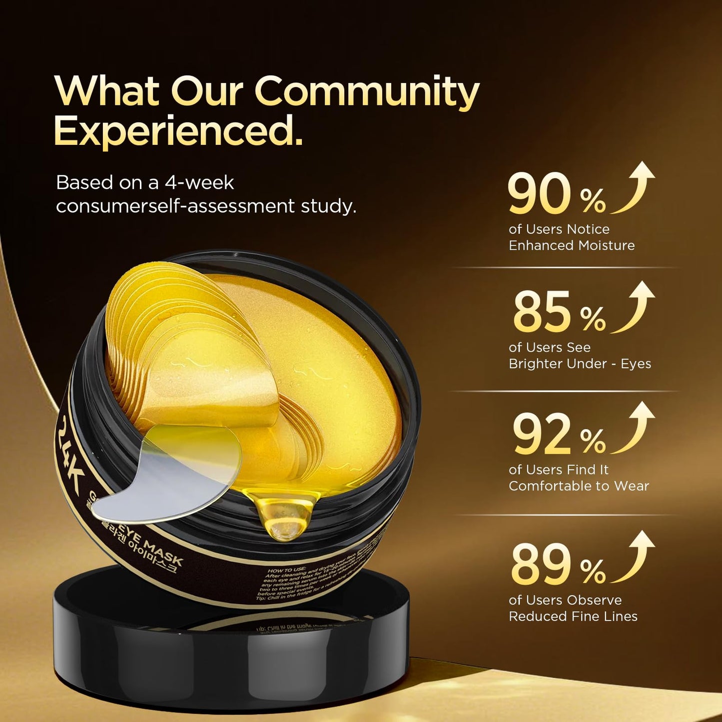 ZZILME 24k Gold Under Eye Patches - Firming, Glowing & Hydrating Hydrogel Mask for Puffy Eyes, Dark Circles, Wrinkles, Eye Bags Treatment, Gifts for Women and Men, 60Pcs Black