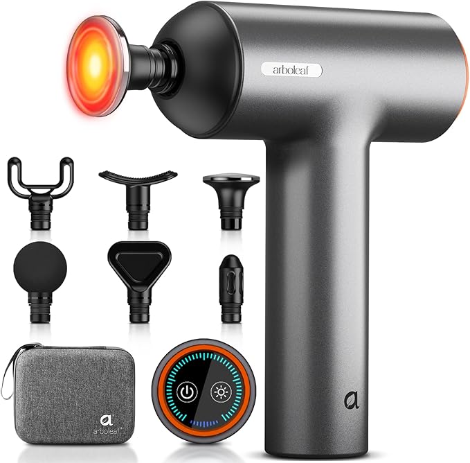 arboleaf Thermal Massage Gun Deep Tissue with Heat, Handheld Muscle Percussion Massager with Full-Metal Head, 6 Replacements for Athletes Pain Relief, Relax, Gifts for Men and Women