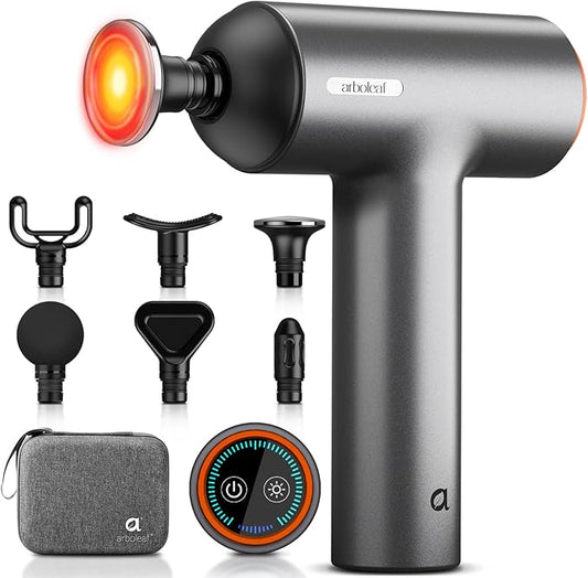 arboleaf Thermal Massage Gun Deep Tissue with Heat, Handheld Muscle Percussion Massager with Full-Metal Head, 6 Replacements for Athletes Pain Relief, Relax, Gifts for Men and Women