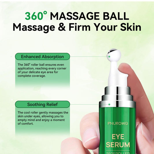Eye Serum with 5% Caffeine & 5% Retinol for Dark Circles, Puffiness Puffy Bags & Wrinkles Fine Lines - Under Eye Roller Cream Anti Aging Treatment with 360° Massage Ball for Men and Women