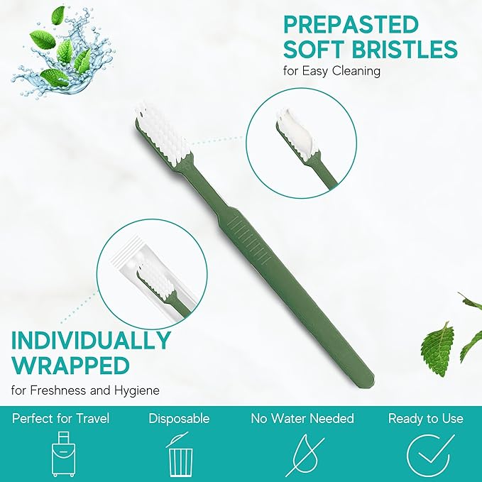 Avistar 160 Prepasted Disposable Toothbrushes Individually Wrapped - Single Use Pre Pasted Disposable Toothbrushes with Toothpaste Built in - Waterless Toothbrush for Travel, Guests, Hotel, & Camping