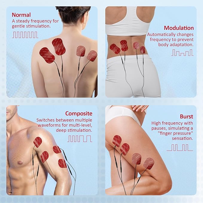 Comfytemp TENS Unit Muscle Stimulator for Back Sciatica Neck Pain Relief, 4 Therapy Waveforms Dual Channel TENS Machine — 30 Modes, Rechargeable Professional Electric Pulse Massager, 10 Electrode pads