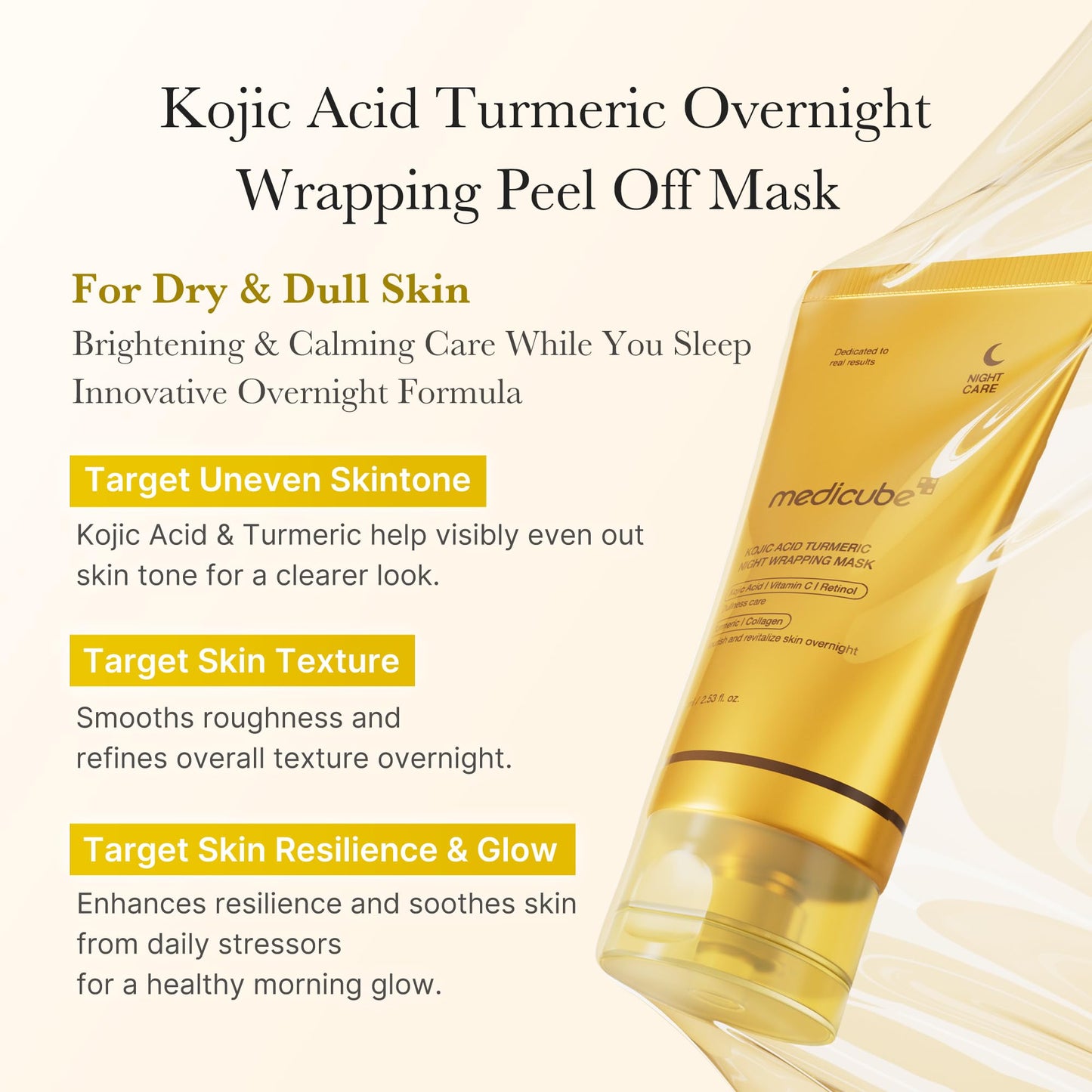 medicube Viral Glass Glow Overnight Wrapping Mask Duo: Collagen Overnight Wrapping Peel Off Facial Mask Pack and Turmeric Overnight Wrapping Peel Off Mask and Jelly Brush