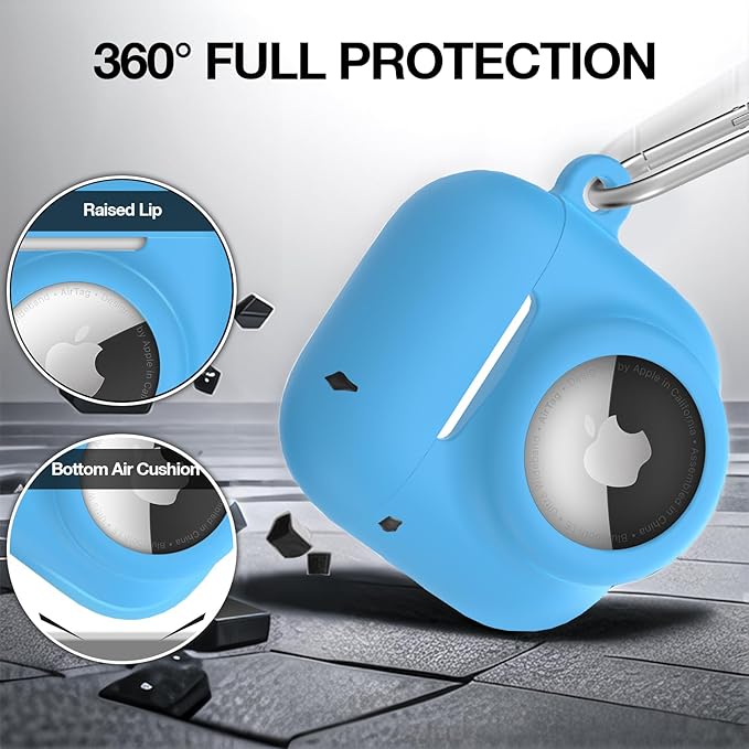 2 in 1 Silicone Case Compatible with AirPod 4 and AirTag, Shockproof Protective Skin Cover for AirPods 4th Generation with Cleaner Kit & Carabiner (Glow Blue)