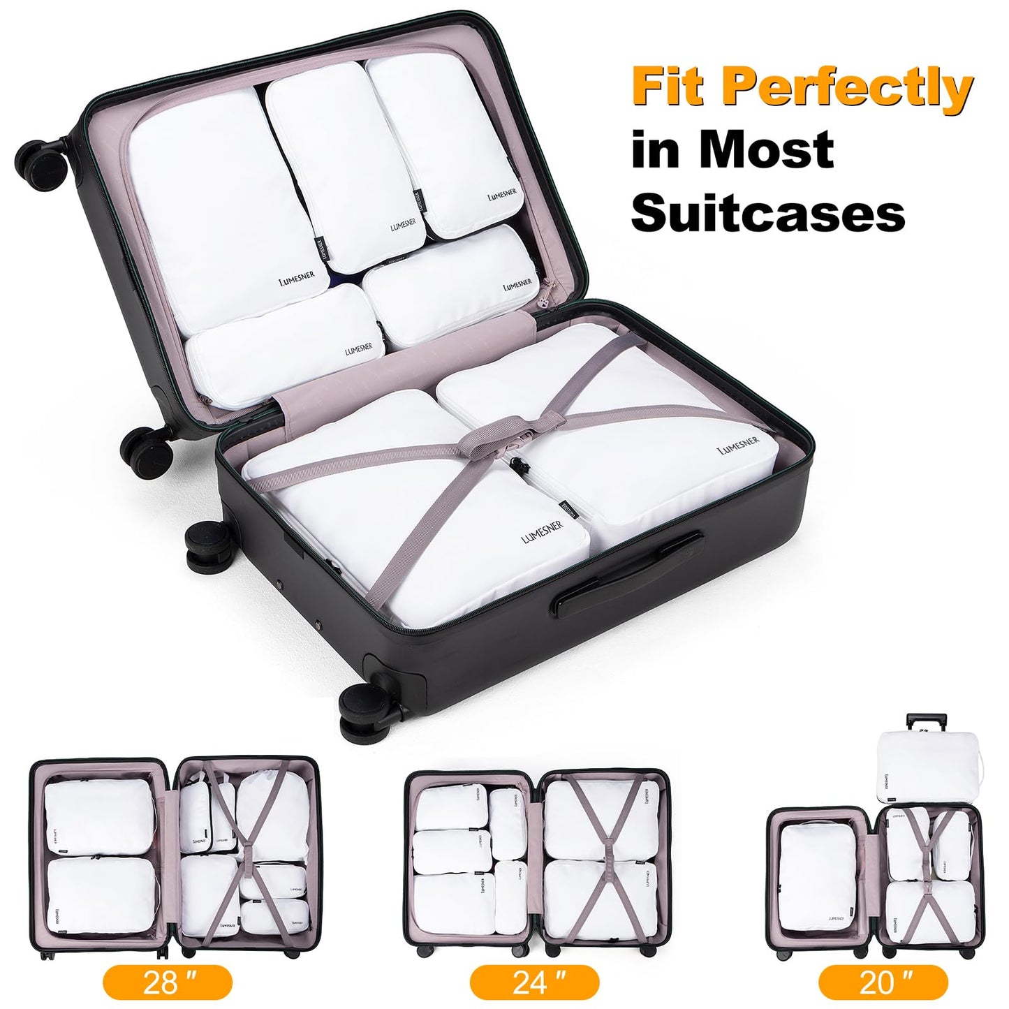 Velaybor 8 Set Compression Packing Cubes for Travel, Waterproof Luggage Organizers, Suitcase Organizer Set for Carry-On & Checked Baggage, Travel Accessories for Men & Women