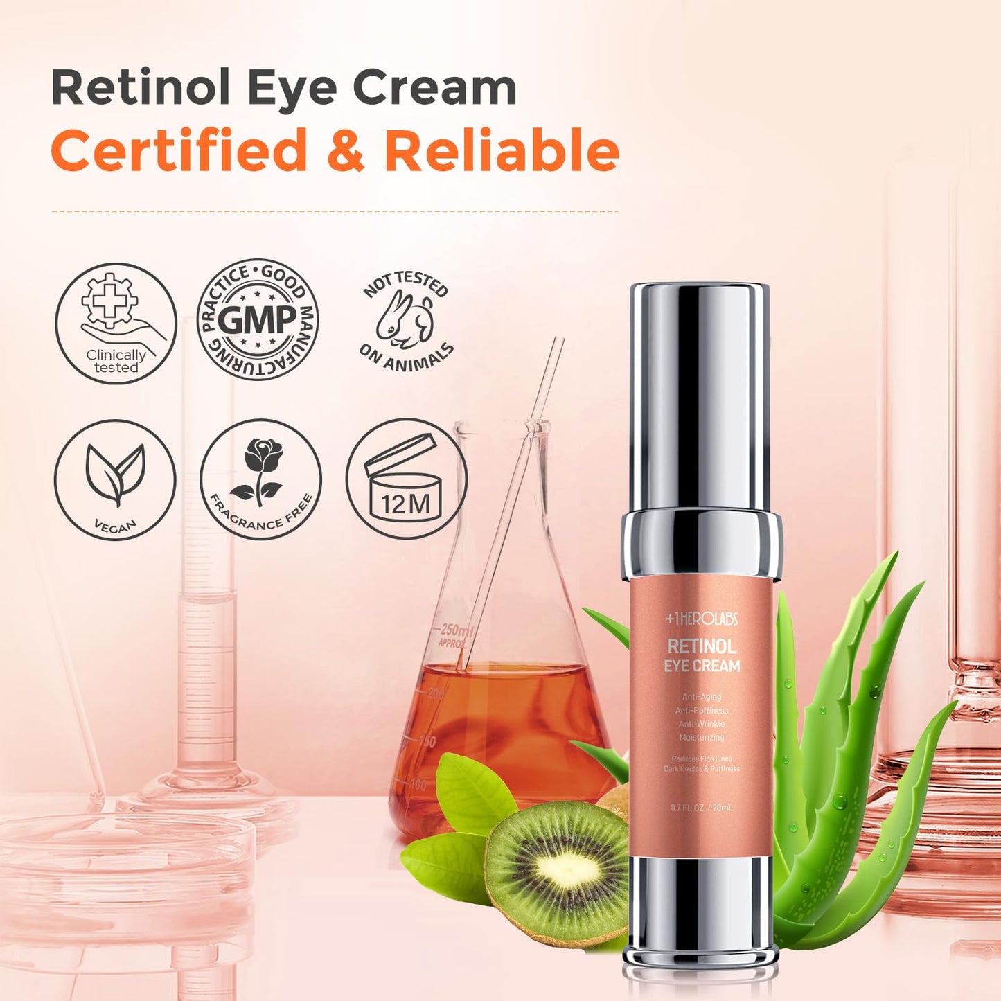 +1HEROLABS Retinol Eye Cream for Dark Circles and Puffiness, Anti Aging Under Eye Cream with Hyaluronic Acid, Retinol & Collagen to Fight Fine Lines, Wrinkles & Dark Spots